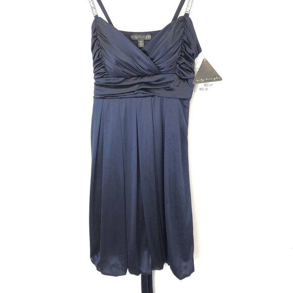 City Triangles Size M Navy Blue Sleeveless Ruched Party Dress Rhinestone Straps - Picture 4 of 7